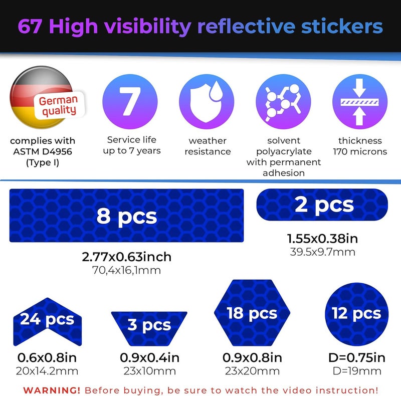 Loom Reflective Stickers | 67pc Prismatic Blu | Reflective Stickers for Helmet, Bike, Motorcycle, Hard Hat | Waterproof Reflectors for Car, Trailer | Bike Reflectors for Night Riding - Image 3